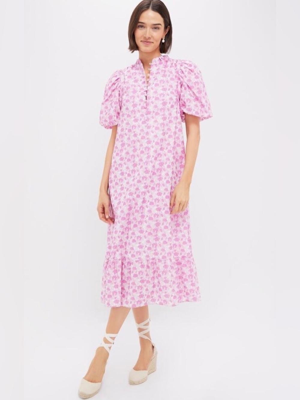 🌸 HYACINTH HOUSE Pink and White Floral Mimi Midi Dress XL 🌸